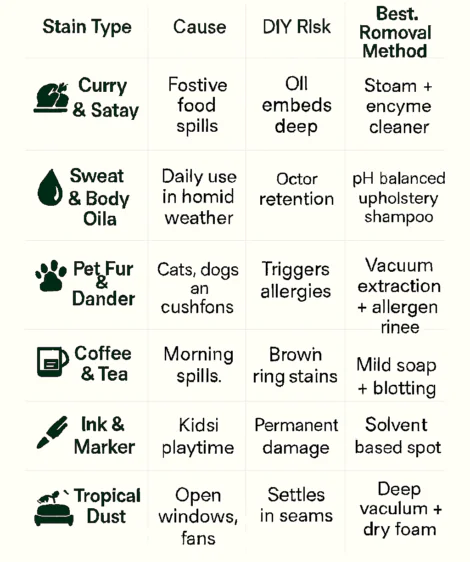 From curry spills to tropical dust – Malaysia Cleaner Services has the right solution for every stain